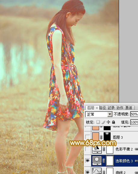 Photoshop为草地人物照片加上柔美的淡橙色效果教程