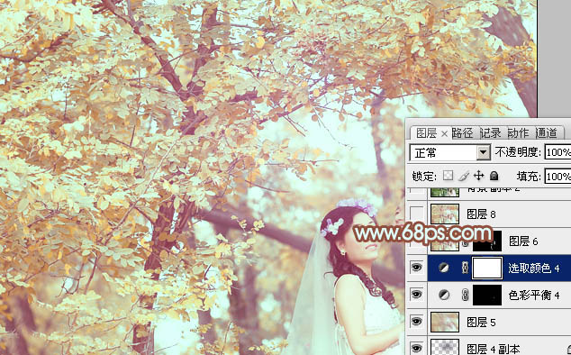 Photoshop将树林婚片增加上清爽的淡橙色效果