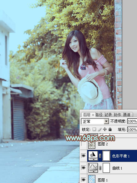 Photoshop为路边美女图片调制出淡淡的青褐色
