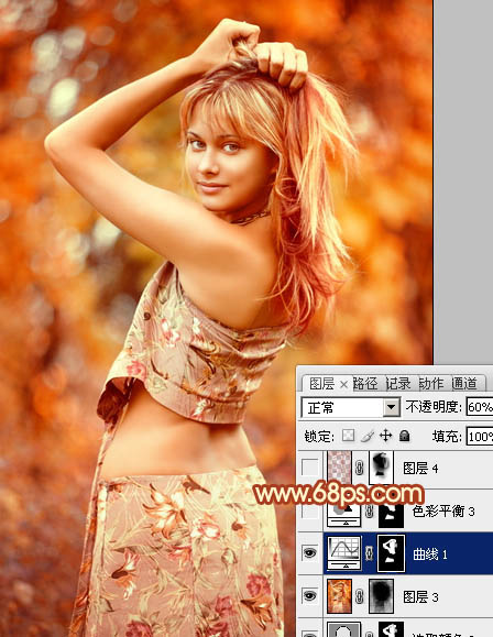 Photoshop将外景美女图片打造出唯美的橙红色效果