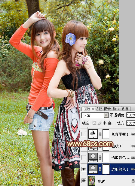 Photoshop为树林美女图片打造出艳丽的橙褐色效果