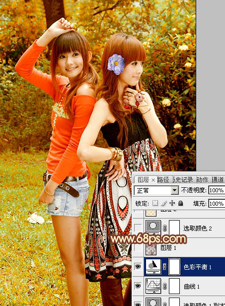Photoshop为树林美女图片打造出艳丽的橙褐色效果