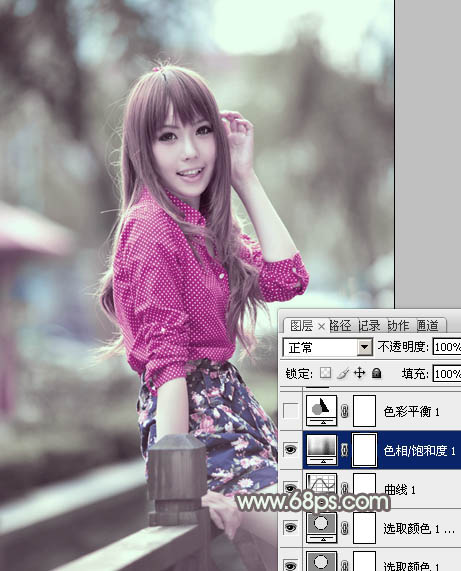 Photoshop为美女图片打造出柔美的淡调灰绿色韩系效果