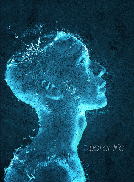 Photoshop合成制作出超酷的蓝色水珠人像图片