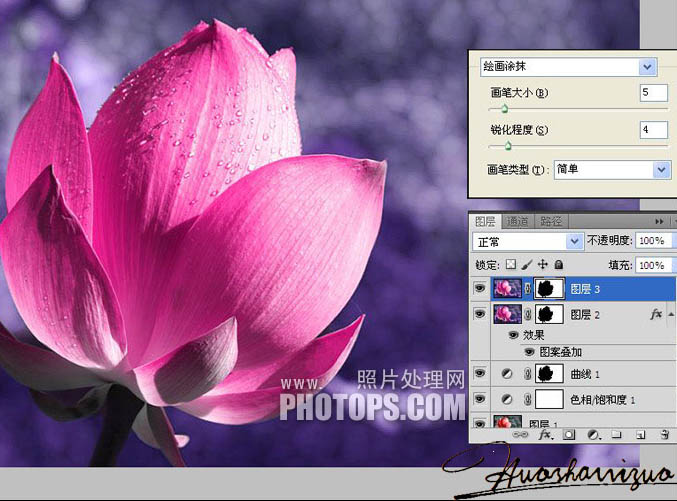 Photoshop将荷花特写图片打造出高清的暗紫色效果