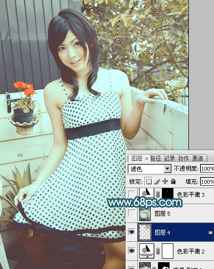 Photoshop将阳台上的美女图片调制出柔和的黄褐韩系色效果