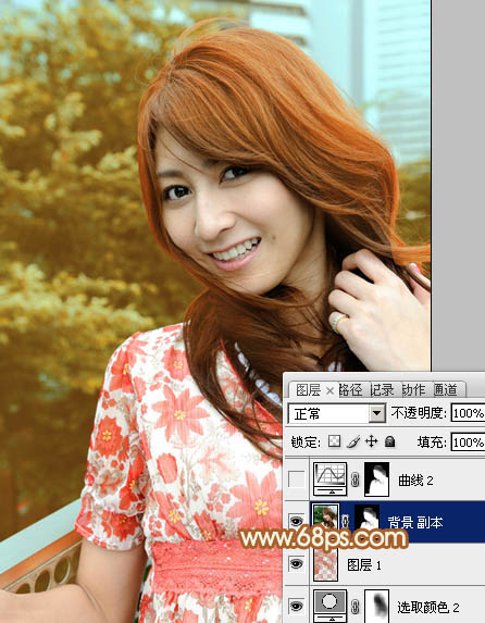 Photoshop为外景人物图片增加上流行的韩系红褐色效果
