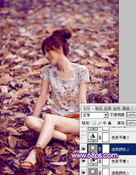 Photoshop将草地上的美女图片调制出漂亮的淡调蓝紫色