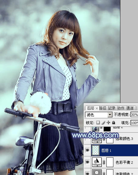 Photoshop为美女图片打造出时尚的韩系青灰色效果