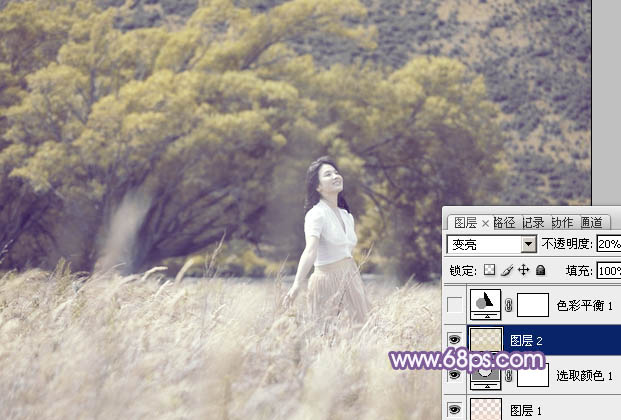 Photoshop为旷野美女图片调制出淡蓝韩系色彩