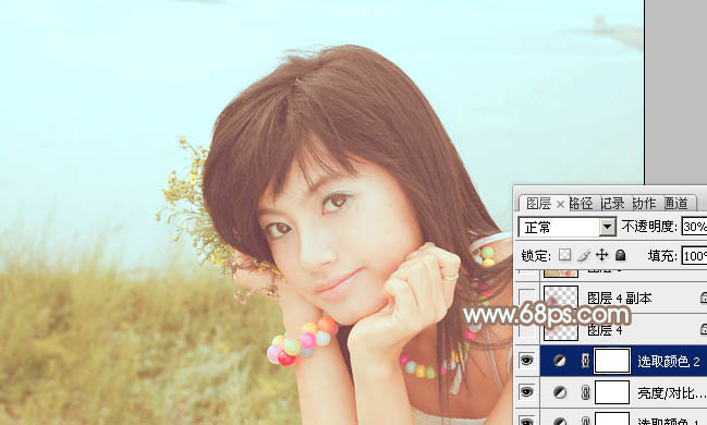 Photoshop为河边美女图片加上柔和的韩系淡橙色效果