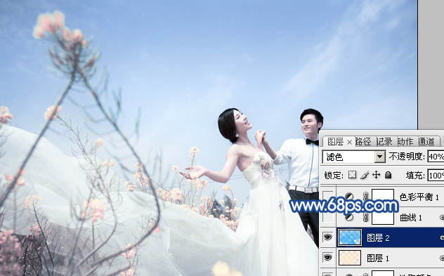 Photoshop为原野婚片打造出甜美的淡蓝色效果