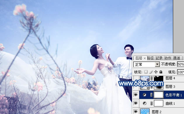 Photoshop为原野婚片打造出甜美的淡蓝色效果