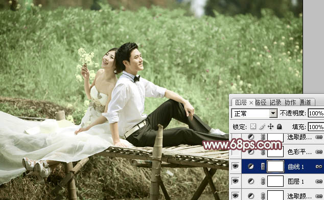 Photoshop将田园婚片打造出漂亮的淡绿色