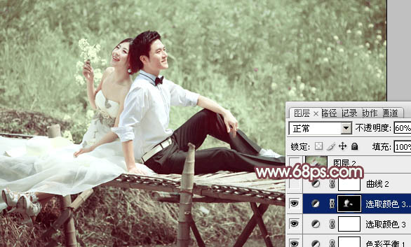 Photoshop将田园婚片打造出漂亮的淡绿色