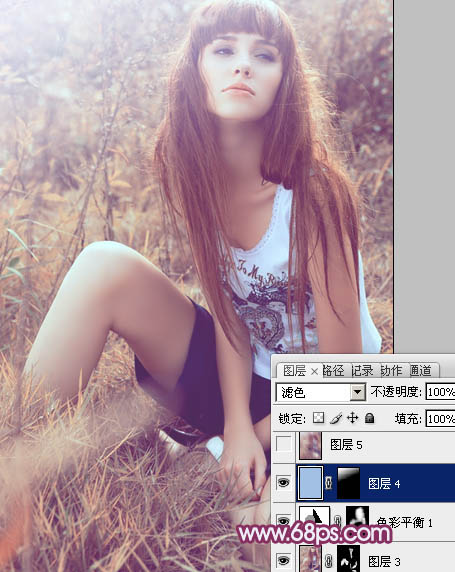 Photoshop为草地美女图片增加柔美的橙褐色效果