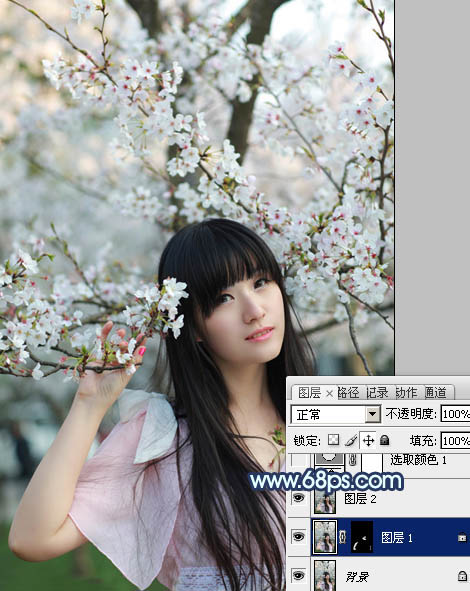 Photoshop为樱花中的美女图片增加粉嫩的蜜糖色