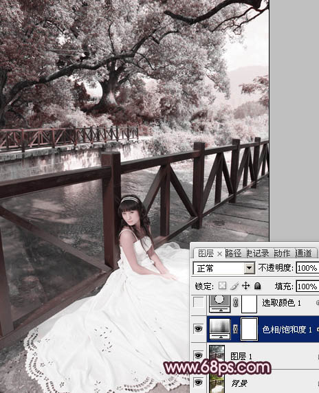 Photoshop将河边美女婚片调成梦幻的紫红色方法