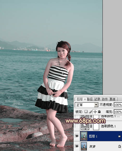 Photoshop将海景人物图片打造非常柔美的淡褐色
