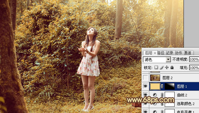 Photoshop将树林美女图片调制出梦幻的橙褐色