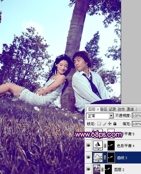 Photoshop为外景情侣图片增加浪漫的橙紫色