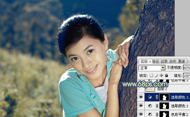 Photoshop将外景美女图片打造出淡淡的古典青黄色