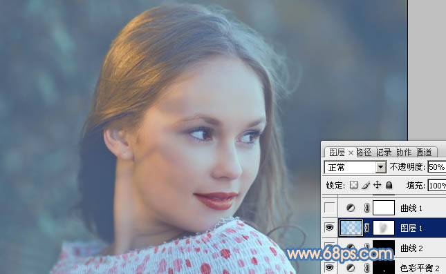 Photoshop将外景美女图片调制出朦胧的淡蓝色