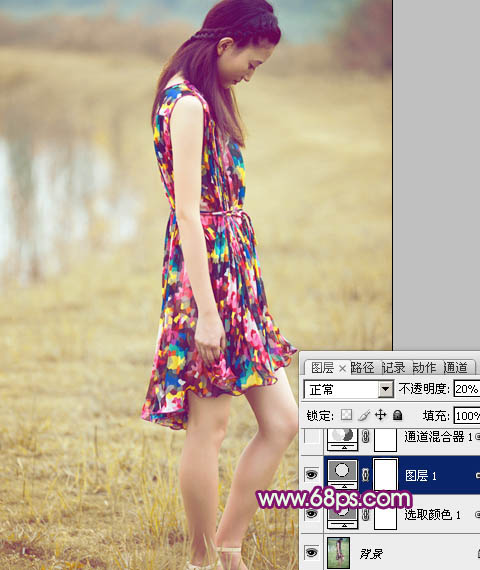 Photoshop为草地美女图片增加上流行的暗调暖色效果