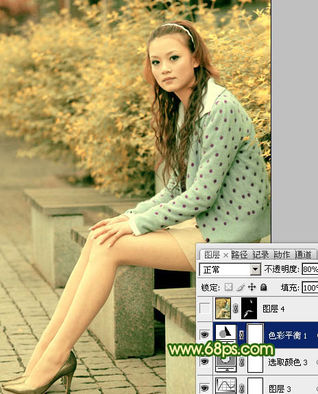 Photoshop将外景美女图片调制出温暖的橙绿色