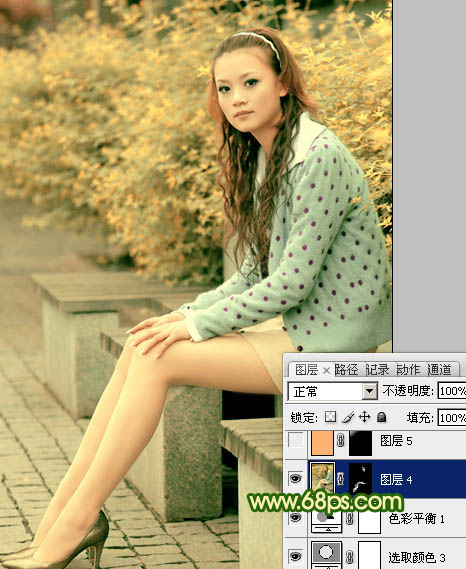 Photoshop将外景美女图片调制出温暖的橙绿色