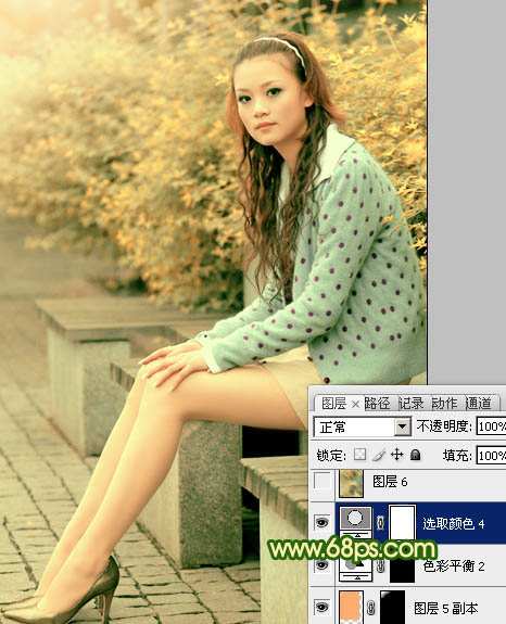 Photoshop将外景美女图片调制出温暖的橙绿色