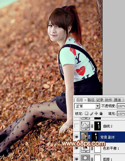 Photoshop为草地美女图片调制出柔美的红褐色
