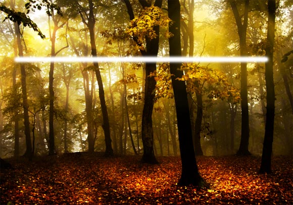Photoshop为树林图片添加上高清的投射光束效果