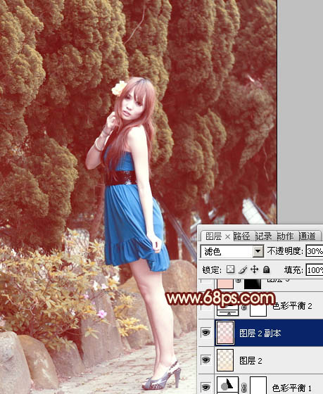 Photoshop为外景美女图片打造出暖暖的红褐色效果