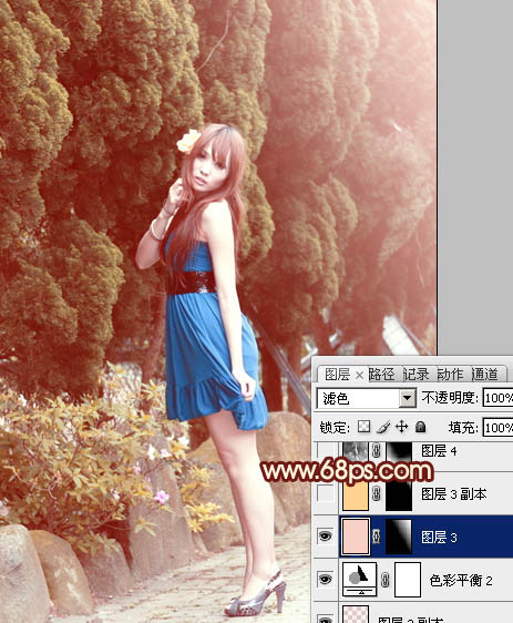 Photoshop为外景美女图片打造出暖暖的红褐色效果