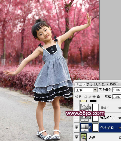 Photoshop将外景儿童图片快速打造出漂亮的蓝紫色