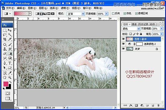 Photoshop将草地美女婚纱图片调制出唯美梦幻色调