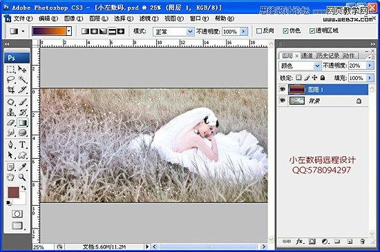 Photoshop将草地美女婚纱图片调制出唯美梦幻色调