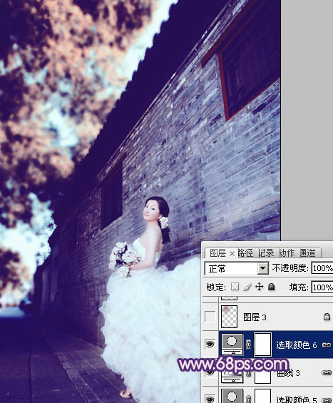 Photoshop将古建筑婚片调制出柔和的橙蓝色效果