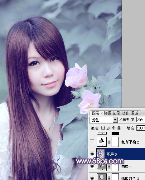 Photoshop将写真人物图片调制出甜美的青紫色效果