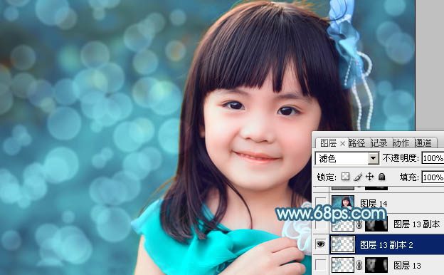 Photoshop为小女孩图片增加上甜美的青红色效果