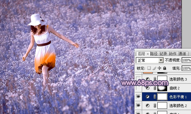 Photoshop为草原人物图片调制出梦幻的蓝红色效果