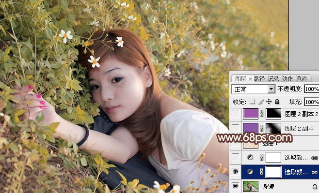 Photoshop将草地人物图片调制出柔和的暖褐色效果