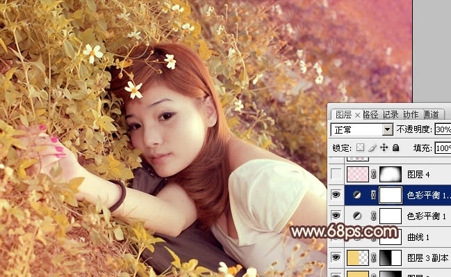 Photoshop将草地人物图片调制出柔和的暖褐色效果