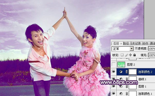 Photoshop为外景婚片打造出甜美的紫色效果