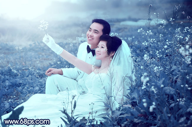 Photoshop为外景婚片打造出梦幻的蓝青色效果