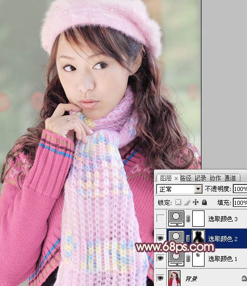 Photoshop将冬季美女图片加上淡紫蜜糖色效果