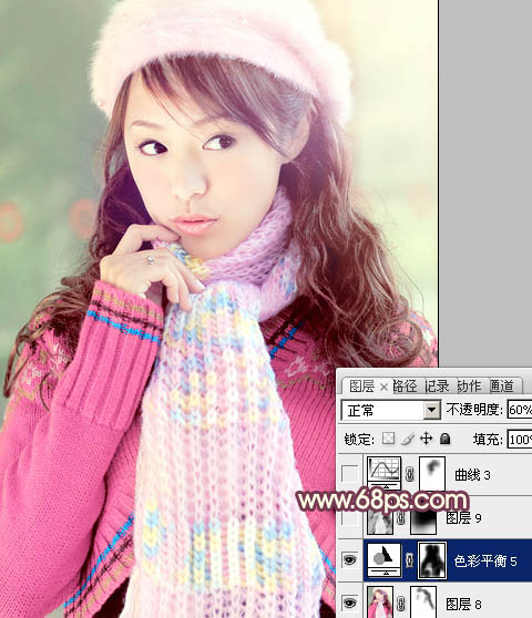 Photoshop将冬季美女图片加上淡紫蜜糖色效果