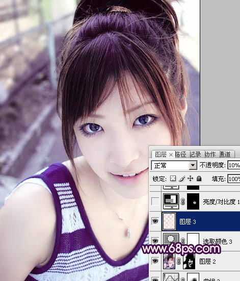 Photoshop为美女图片调制出粉嫩的淡紫色效果