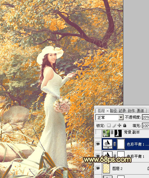 Photoshop为树林美女婚片增加漂亮的橙红色